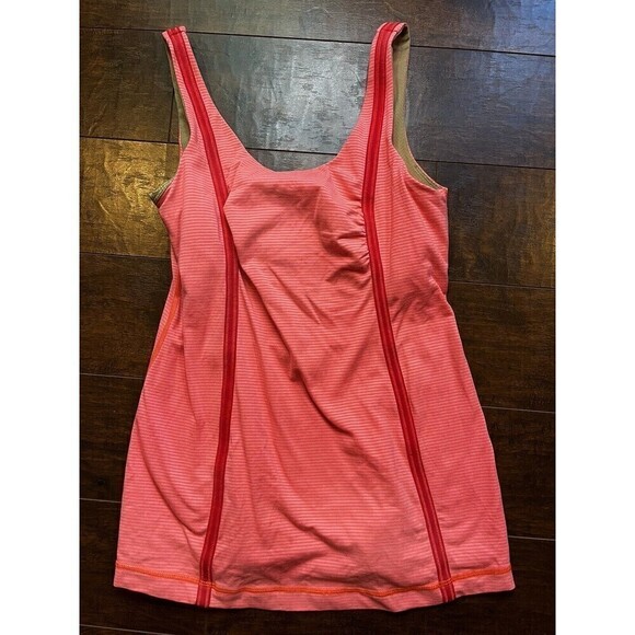 Lululemon Orange Pink Striped Scoop Neck Tank Top Built In Bra Sz 8 - Picture 1 of 4